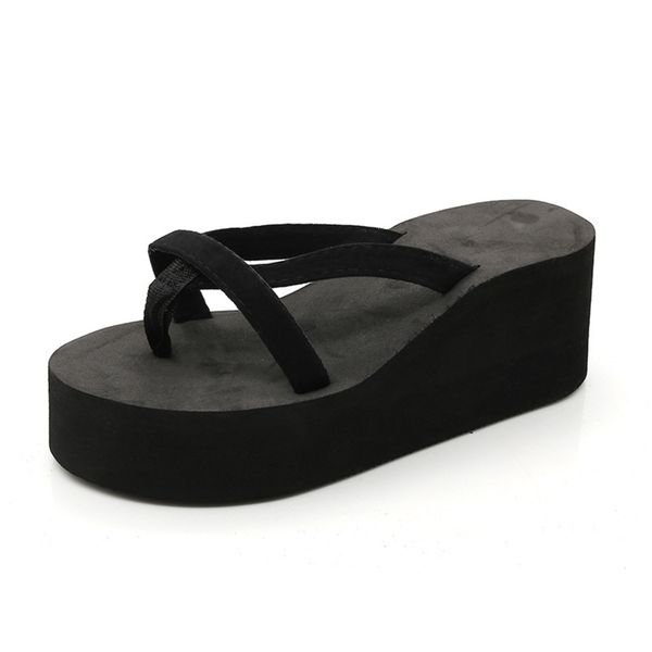 solid color beach flip flops women's summer fashion high heel slope thick bottom clip foot sandal, Black
solid color beach flip flops women's summer fashion high heel slope thick bottom clip foot sandal, Black