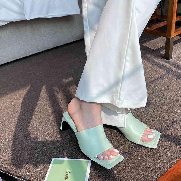 sandals fashion women slippers open square toe thick high heels ladies slides mules shoes woman solid color green black re55
sandals fashion women slippers open square toe thick high heels ladies slides mules shoes woman solid color green black re55