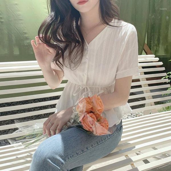 summer korean style cotton waist-controlled slim women short sleeve shirt with drawstring button plain dyed v-neck blouse women's blous, White
summer korean style cotton waist-controlled slim women short sleeve shirt with drawstring button plain dyed v-neck blouse women's blous, White