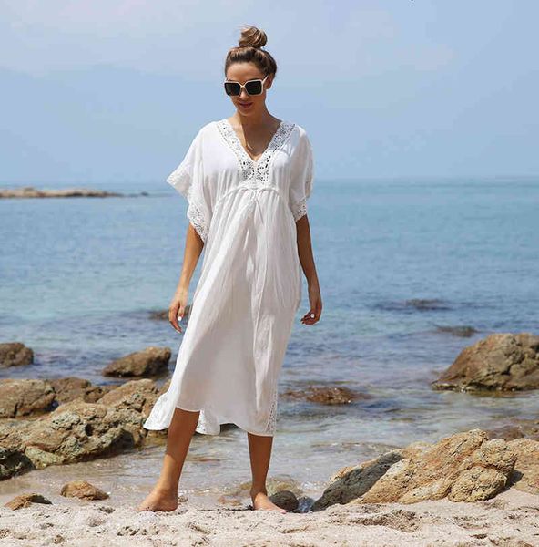 women's swimwear lace splice boho maxi cotton summer beach pareo bikini cover up holiday oversized kimono robe white vestidos d9o1, White;black
women's swimwear lace splice boho maxi cotton summer beach pareo bikini cover up holiday oversized kimono robe white vestidos d9o1, White;black