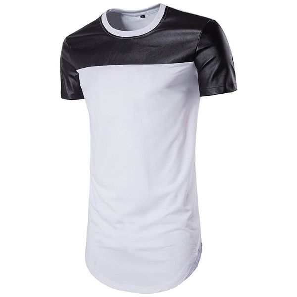 new summer men round neck short sleeves high street arc bottom plain patchwork leather t - shirt, White;black
new summer men round neck short sleeves high street arc bottom plain patchwork leather t - shirt, White;black