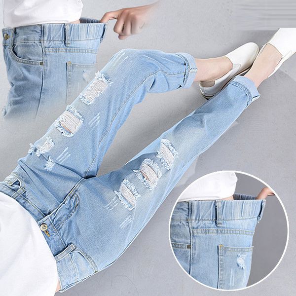 women's hip female elastic waist loose all-mated casual hare vintage jeans ripped cotton denim pants d171, Blue
women's hip female elastic waist loose all-mated casual hare vintage jeans ripped cotton denim pants d171, Blue