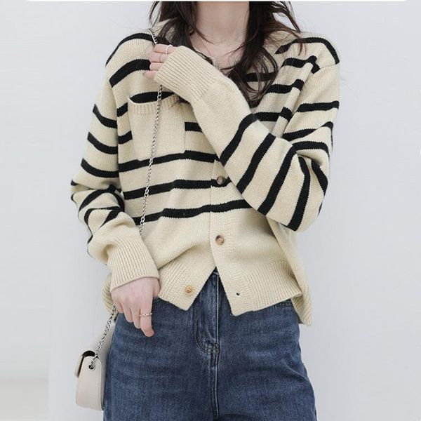 women's sweaters 2022 striped crewneck cardigans sweater woman yiyi7400, White;black
women's sweaters 2022 striped crewneck cardigans sweater woman yiyi7400, White;black