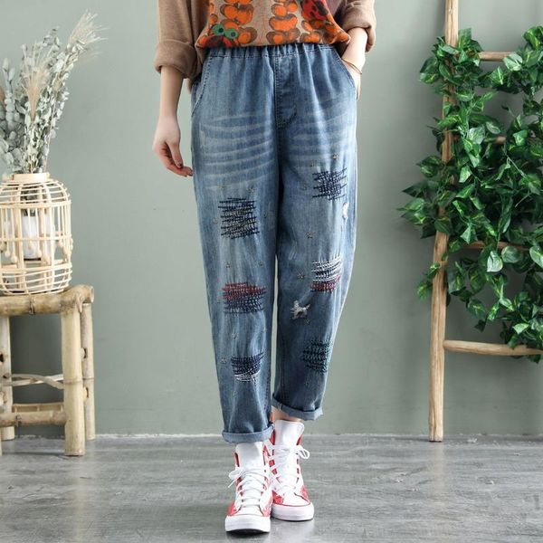 women's jeans plus size -xl elastic waist blue casual slim ripped embroidery denim pants
women's jeans plus size -xl elastic waist blue casual slim ripped embroidery denim pants
