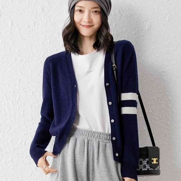 color blocking spring and autumn 2021 new v-neck cardigan women's 100 pure cashmere knitted jacket short thin sweater, Black
color blocking spring and autumn 2021 new v-neck cardigan women's 100 pure cashmere knitted jacket short thin sweater, Black