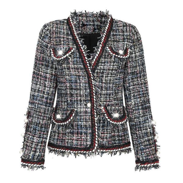 women's jackets celebrity tweed women 2021 autumn winter tassels fringed pearls suit coats female, Black;brown
women's jackets celebrity tweed women 2021 autumn winter tassels fringed pearls suit coats female, Black;brown