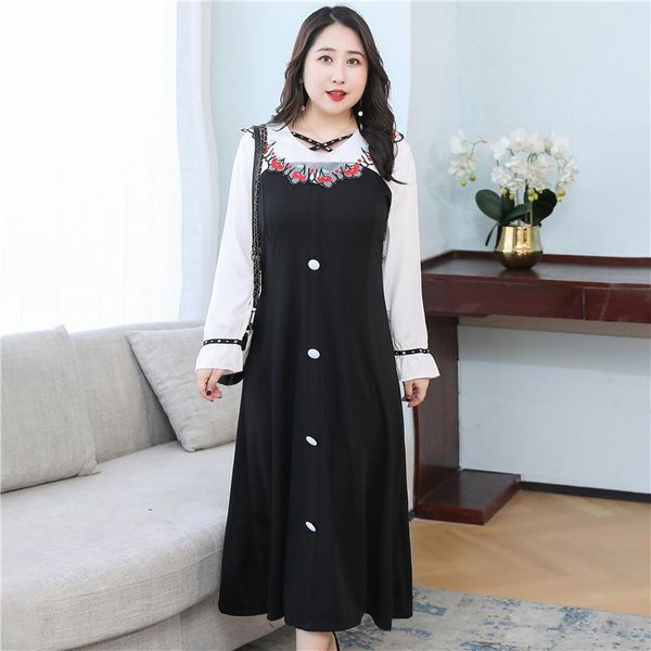 casual dresses spring fall 4xl to 8xl plus size dress elegant fruit embroidery collar long maxi sleeve buttons robes t2005, Black;gray
casual dresses spring fall 4xl to 8xl plus size dress elegant fruit embroidery collar long maxi sleeve buttons robes t2005, Black;gray