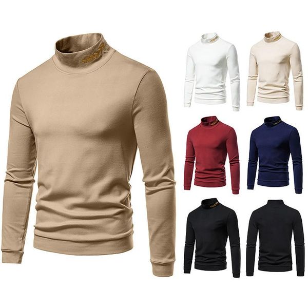 men's t-shirts men turtleneck pullover autumn winter basic casual solid color splicing bottomed long sleeve, White;black 
men's t-shirts men turtleneck pullover autumn winter basic casual solid color splicing bottomed long sleeve, White;black