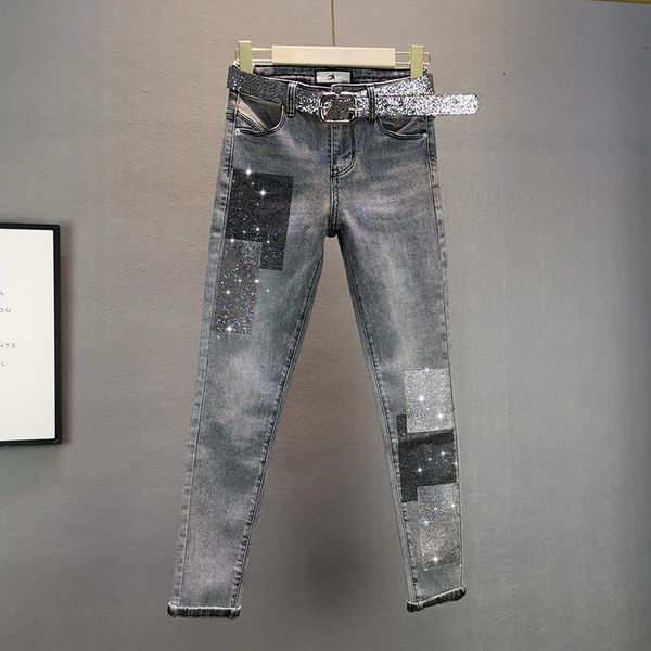 women's jeans smoke black grey for woman female summer european elastic slim high waist thin diamond drill denim pencil pants, Blue
women's jeans smoke black grey for woman female summer european elastic slim high waist thin diamond drill denim pencil pants, Blue