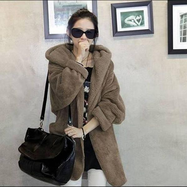 women's wool & blends winter cotton coat hooded long sleeve cardigan sashes loose solid thick office lady, Black
women's wool & blends winter cotton coat hooded long sleeve cardigan sashes loose solid thick office lady, Black