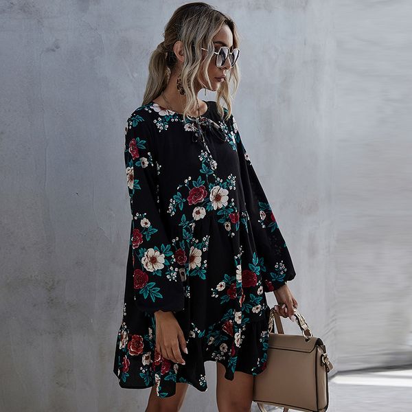 for woman long waist lace up bubble elegant sleeve printed frilly autumn and winter feminine fashion dress, Black;gray
for woman long waist lace up bubble elegant sleeve printed frilly autumn and winter feminine fashion dress, Black;gray