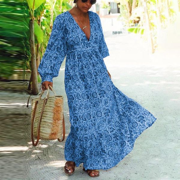 casual dresses boho long sleeve dress for women nice winter fashion deep v print swing robe femme vestido, Black;gray 
casual dresses boho long sleeve dress for women nice winter fashion deep v print swing robe femme vestido, Black;gray