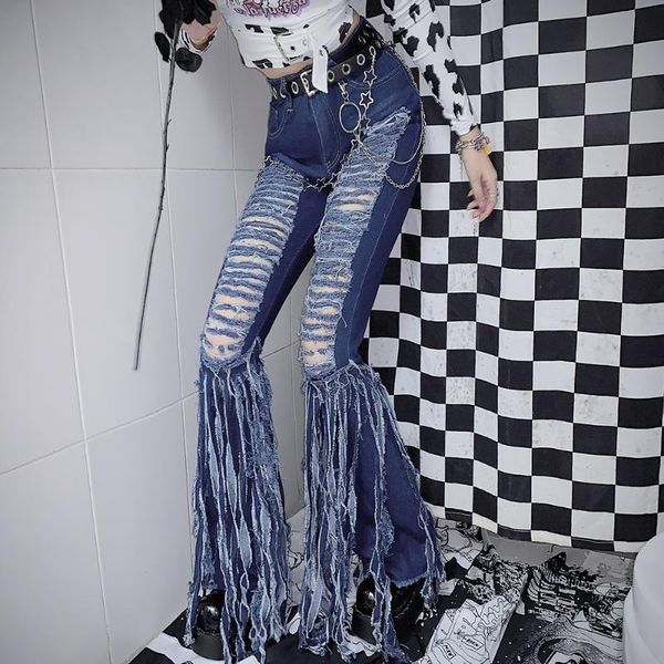 european and american soil cool y2k millennial girl fringed hole street flared pants tide wide leg gothic jeans women's, Blue
european and american soil cool y2k millennial girl fringed hole street flared pants tide wide leg gothic jeans women's, Blue