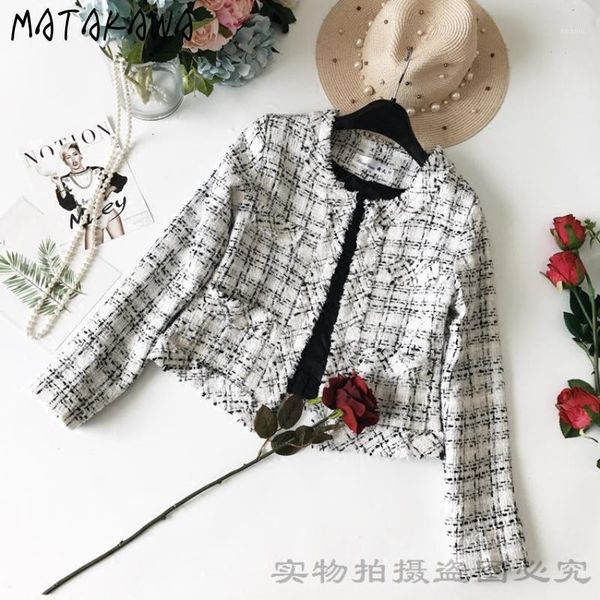 women's jackets matakawa tweed short woman jacket korean o neck long sleeve plaid all-match fashion slim fit high street coat women, Black;brown
women's jackets matakawa tweed short woman jacket korean o neck long sleeve plaid all-match fashion slim fit high street coat women, Black;brown