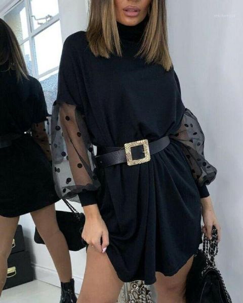 women mesh dot puff sleeve mini dress winter turtleneck baggy sweater casual dresses, Black;gray
women mesh dot puff sleeve mini dress winter turtleneck baggy sweater casual dresses, Black;gray