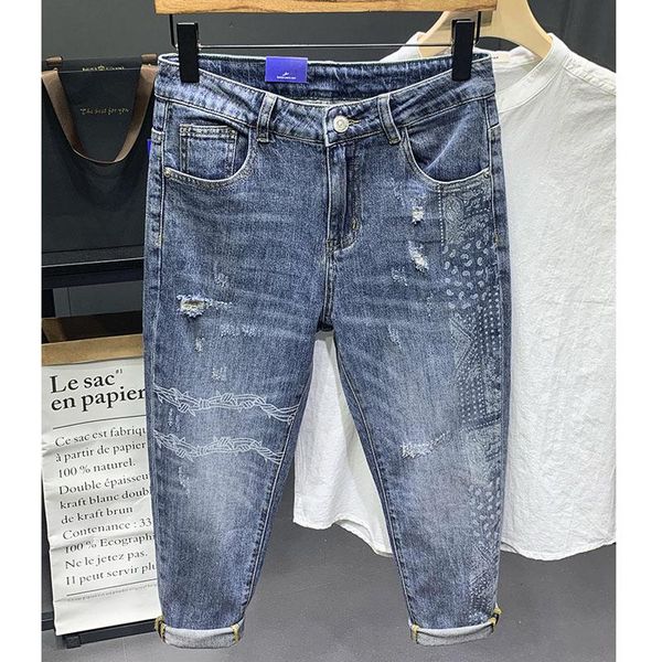 men's jeans fashion 2021 harem pants trendy brand cashew flower ripped slim spring thin pencil, Blue
men's jeans fashion 2021 harem pants trendy brand cashew flower ripped slim spring thin pencil, Blue