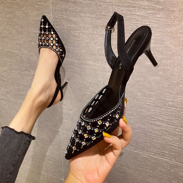 sandals 2021 high heels women slingbacks stiletto pointed toe shoes summer hollow out sequins lady fashion 618j, Black
sandals 2021 high heels women slingbacks stiletto pointed toe shoes summer hollow out sequins lady fashion 618j, Black
