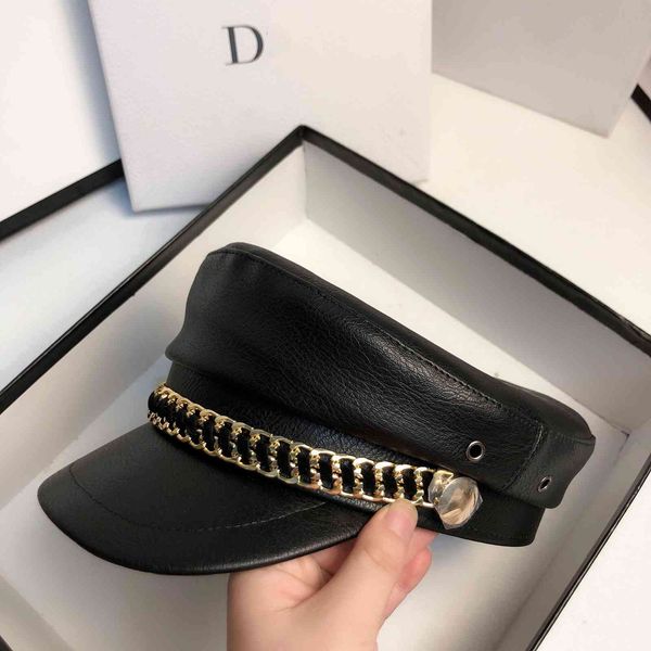 designer versatile cool black autumn winter new chain leather navy hat simple cap for men and women, Blue;gray
designer versatile cool black autumn winter new chain leather navy hat simple cap for men and women, Blue;gray