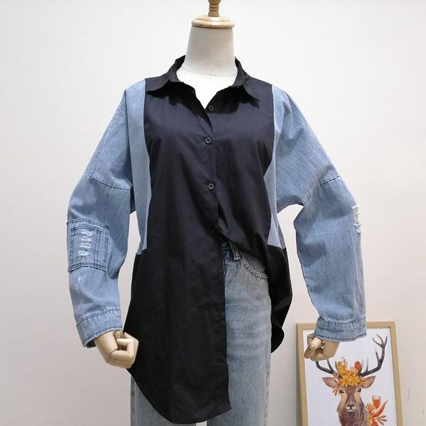 women's blouses & shirts 2021 autumn korean version of and winter wear hole denim stitching shirt in the long lazy wind loose coat blou, White
women's blouses & shirts 2021 autumn korean version of and winter wear hole denim stitching shirt in the long lazy wind loose coat blou, White