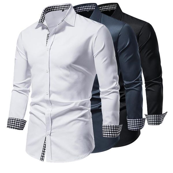 men's casual shirts fashion long-sleeved button solid color business slim-fit formal, White;black
men's casual shirts fashion long-sleeved button solid color business slim-fit formal, White;black