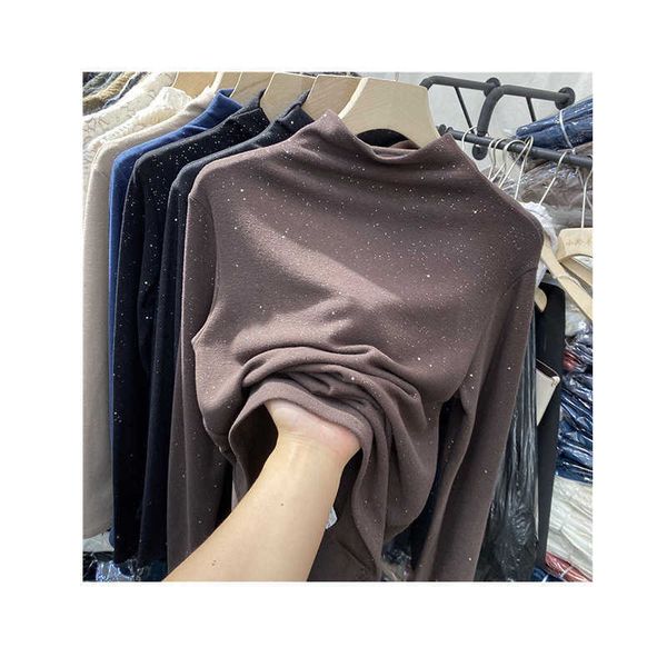 women's sweaters shiny matte plush thickened sequin half high neck long sleeve t-shirt bottomed shirt slim fit with warm for women, White;black
women's sweaters shiny matte plush thickened sequin half high neck long sleeve t-shirt bottomed shirt slim fit with warm for women, White;black