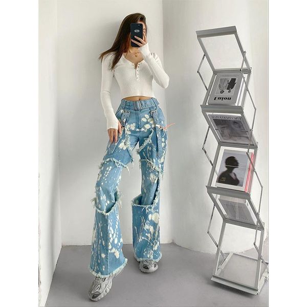 women's jeans ripped straight graffiti printing 2021 fashion design sense wide-leg pants high street ins tide, Blue
women's jeans ripped straight graffiti printing 2021 fashion design sense wide-leg pants high street ins tide, Blue