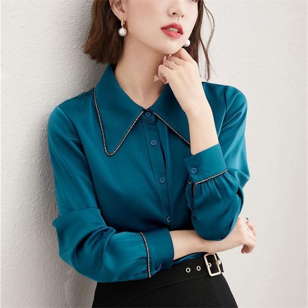 women's blouses & shirts elegant solid color women satin shirt blouse 2021 spring fashion lady casual short sleeve blusa mujer, White
women's blouses & shirts elegant solid color women satin shirt blouse 2021 spring fashion lady casual short sleeve blusa mujer, White