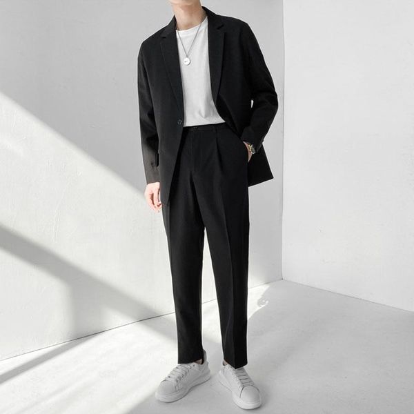 men's suits & blazers 2pcs sets men streetwear loose business casual vintage pants male fashion dress wedding jacket trousers, White;black
men's suits & blazers 2pcs sets men streetwear loose business casual vintage pants male fashion dress wedding jacket trousers, White;black