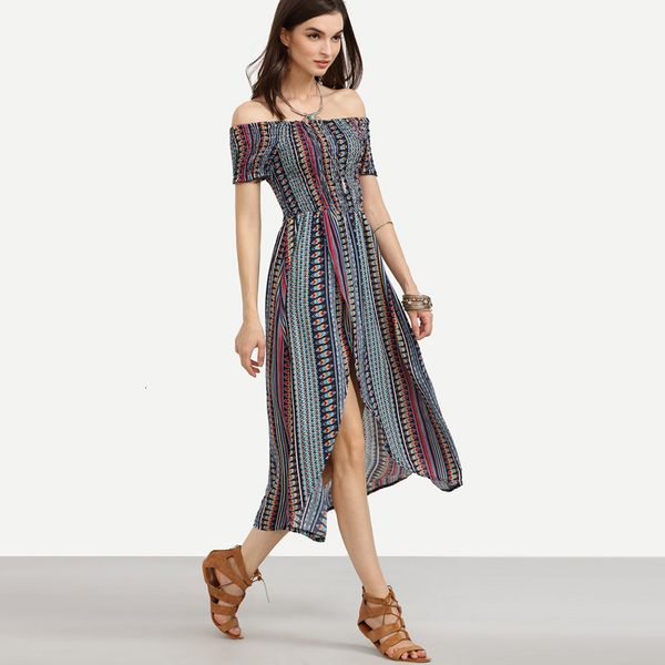 short sleeve women bohemian printing multicolor strip print high split long slash neck boho holiday es vestidos, Black;gray
short sleeve women bohemian printing multicolor strip print high split long slash neck boho holiday es vestidos, Black;gray
