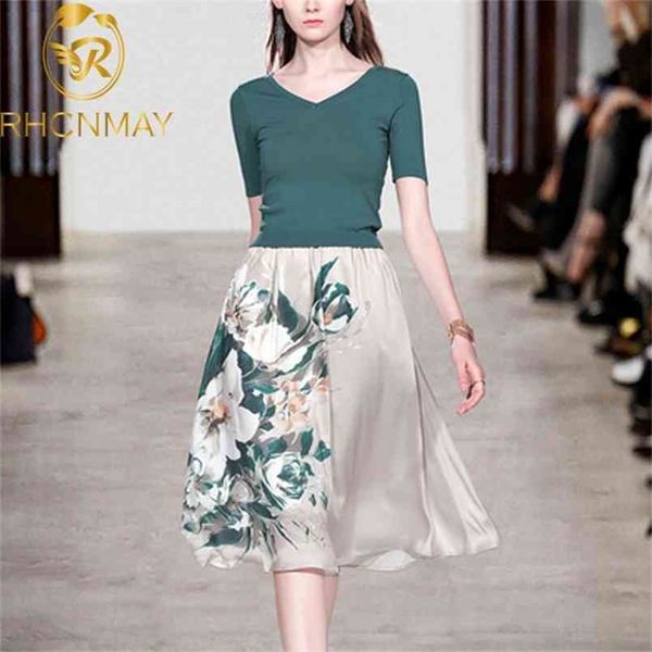 summer vintage two piece sets women basic green knitted + a-line floral printed skirt suits ladies elegant outfit 210506, White
summer vintage two piece sets women basic green knitted + a-line floral printed skirt suits ladies elegant outfit 210506, White