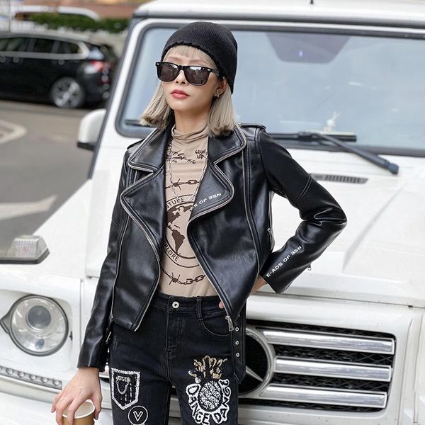 women's leather & faux tuogu brand clothing 2021 autumn winter ins locomotive short jacket slim women, Black
women's leather & faux tuogu brand clothing 2021 autumn winter ins locomotive short jacket slim women, Black