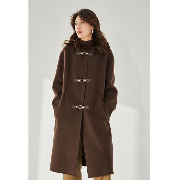 women's wool & blends loose casual solid color coat with pocket womens elegant temperament hooded single-breasted autumn winter mid-len, Black
women's wool & blends loose casual solid color coat with pocket womens elegant temperament hooded single-breasted autumn winter mid-len, Black