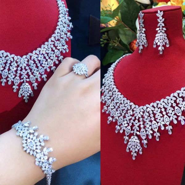 earrings & necklace soramoore 4pcs luxury african jewelry set for women wedding party zircon crystal dubai bridal sets, Silver
earrings & necklace soramoore 4pcs luxury african jewelry set for women wedding party zircon crystal dubai bridal sets, Silver