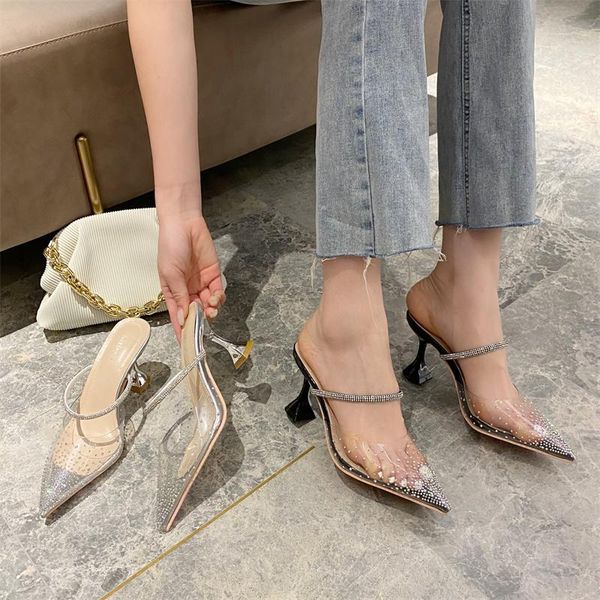 slippers rhinestone women sandals pointed toe crystal transparent slides thin high heels fashion pumps slip on mules size 35-39, Black
slippers rhinestone women sandals pointed toe crystal transparent slides thin high heels fashion pumps slip on mules size 35-39, Black
