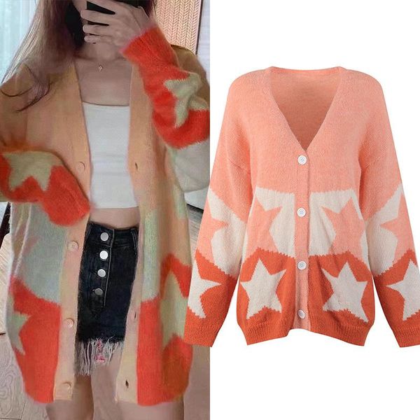 women's knits & tees vintage sweater cardigans women loose knit fashion streetwear v-neck jersey stars jacquard casual outerwear 2, White
women's knits & tees vintage sweater cardigans women loose knit fashion streetwear v-neck jersey stars jacquard casual outerwear 2, White