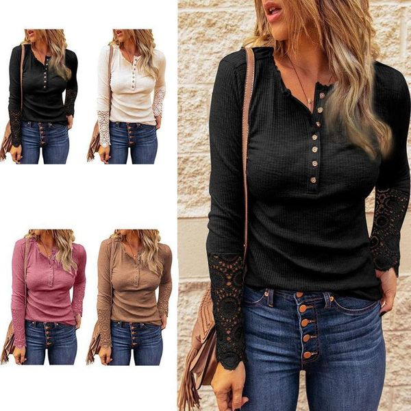 women's t-shirt fashion girl stitched lace long-sleeved button slim autumn spring patchwork sleeve shirt women streetwear, White
women's t-shirt fashion girl stitched lace long-sleeved button slim autumn spring patchwork sleeve shirt women streetwear, White