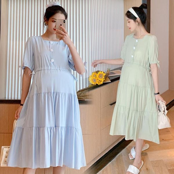 9579# maternity clothes summer cotton short sleeves loose button o neck open dress pregnant women mom dresses, White
9579# maternity clothes summer cotton short sleeves loose button o neck open dress pregnant women mom dresses, White