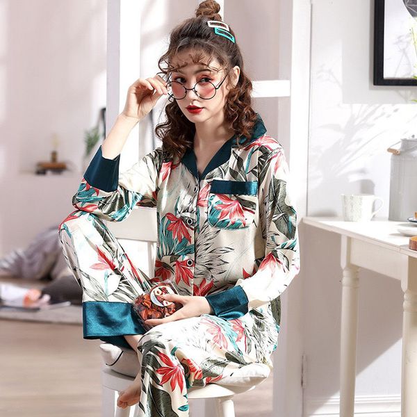 women's sleepwear autumn and winter ladies pajamas set soft&comfort silk satin casual turn-down collar long sleeve+pants 2pcs homewear, Black;red
women's sleepwear autumn and winter ladies pajamas set soft&comfort silk satin casual turn-down collar long sleeve+pants 2pcs homewear, Black;red
