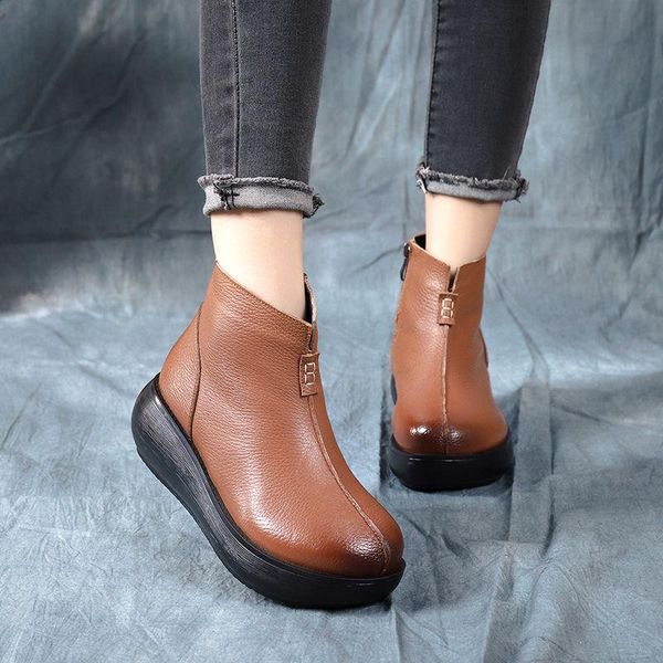 boots retro style flat platform ankle for women genuine leather 6cm heighten increase round toe winter warm ladies short, Black
boots retro style flat platform ankle for women genuine leather 6cm heighten increase round toe winter warm ladies short, Black
