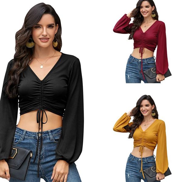 women's t-shirt v neck ribbed cropped women elegant drawstring tie up ruched t shirt streetwear solid slim crop top, White
women's t-shirt v neck ribbed cropped women elegant drawstring tie up ruched t shirt streetwear solid slim crop top, White