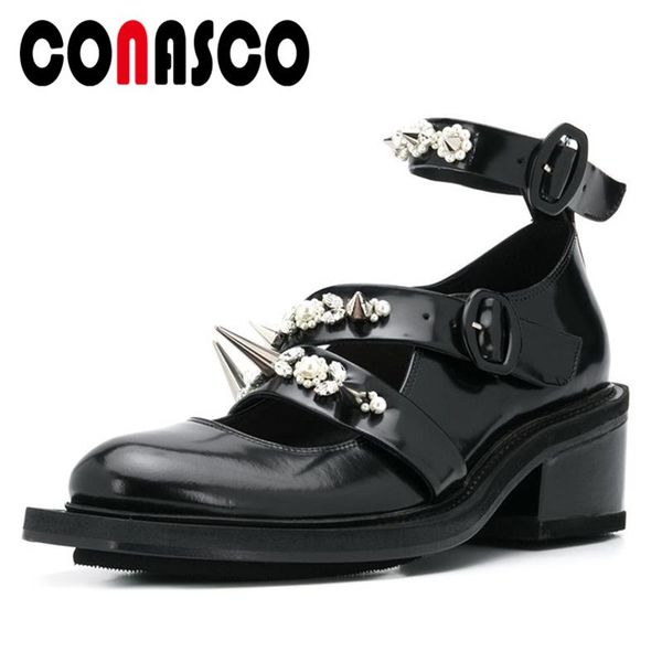 dress shoes conasco women genuine leather pumps ankle strap fashion rivets round toe heels casual mary janes woman, Black
dress shoes conasco women genuine leather pumps ankle strap fashion rivets round toe heels casual mary janes woman, Black