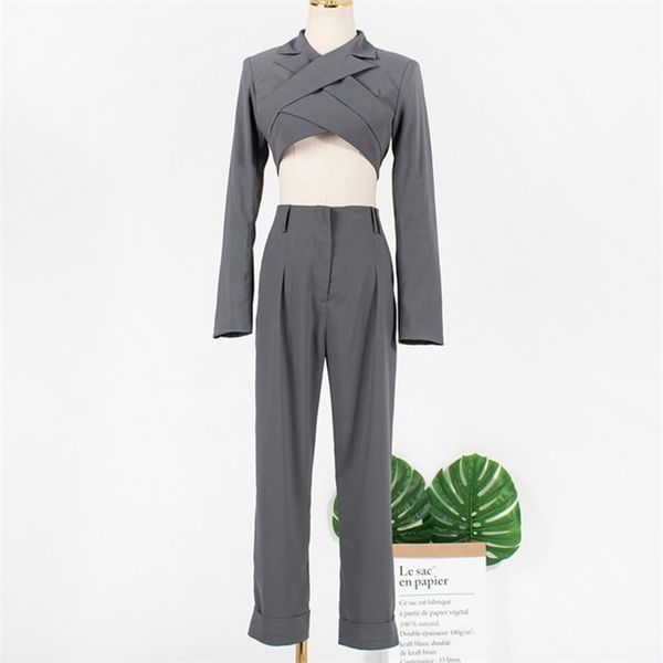 fashion casual blazer pants suits long sleeve backless crop coat & high waist sets gray 2 piece set women outfits 210514, White
fashion casual blazer pants suits long sleeve backless crop coat & high waist sets gray 2 piece set women outfits 210514, White