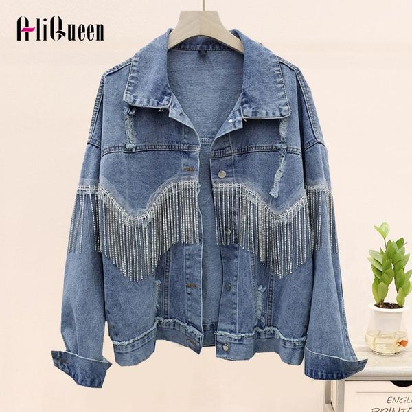 women's jackets chaquetas mujer women vintage frayed diamonds chain tassel 2021 spring fall streetwear denim jacket femme loose jean co, Black;brown
women's jackets chaquetas mujer women vintage frayed diamonds chain tassel 2021 spring fall streetwear denim jacket femme loose jean co, Black;brown