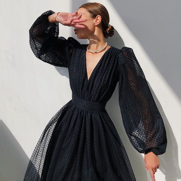 spring evening women's a-line dress polka dot v-neck mesh puff sleeve female midi-length dresses elegant party lady robe 210427, Black;gray
spring evening women's a-line dress polka dot v-neck mesh puff sleeve female midi-length dresses elegant party lady robe 210427, Black;gray