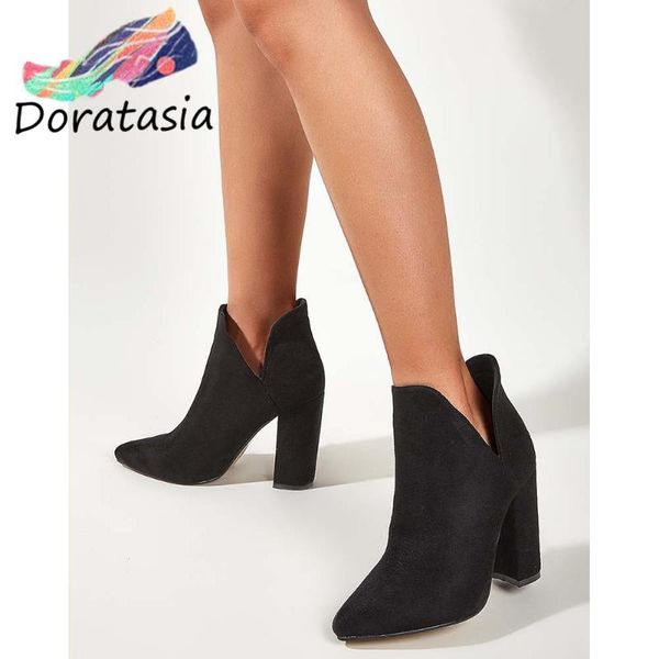 boots brand chic trendy elegant high-quality square heels flock slip on ankle booties office ladies shoes women, Black
boots brand chic trendy elegant high-quality square heels flock slip on ankle booties office ladies shoes women, Black