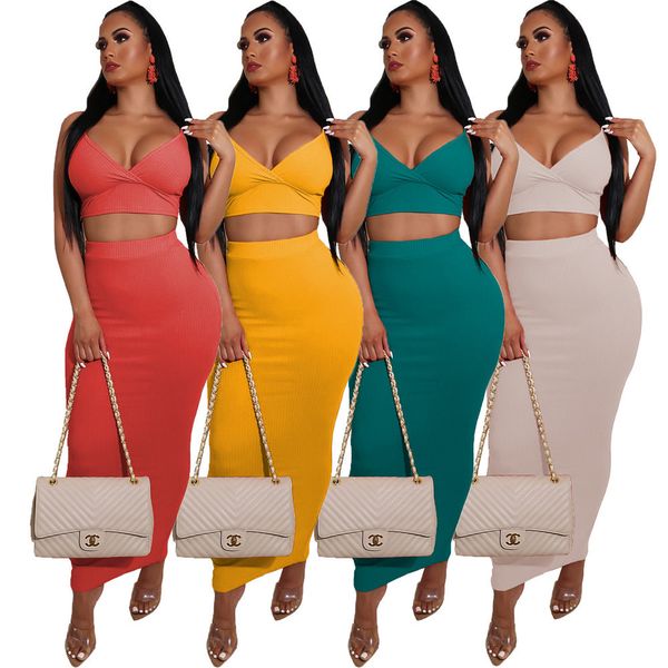 ribbed knit two piece dress set summer clothes for women crop and long skirt club outfits, White
ribbed knit two piece dress set summer clothes for women crop and long skirt club outfits, White
