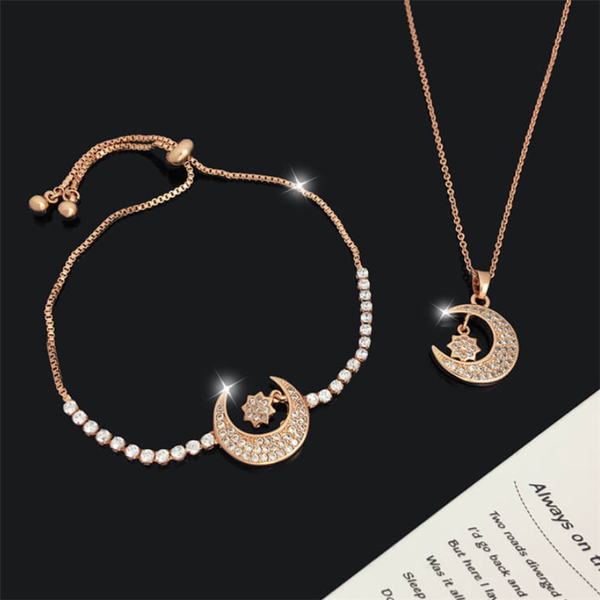 earrings & necklace fashion cubic zircon moon chain necklaces bracelet sets stars charm pendant for women gold color jewelry party gifts, Silver
earrings & necklace fashion cubic zircon moon chain necklaces bracelet sets stars charm pendant for women gold color jewelry party gifts, Silver
