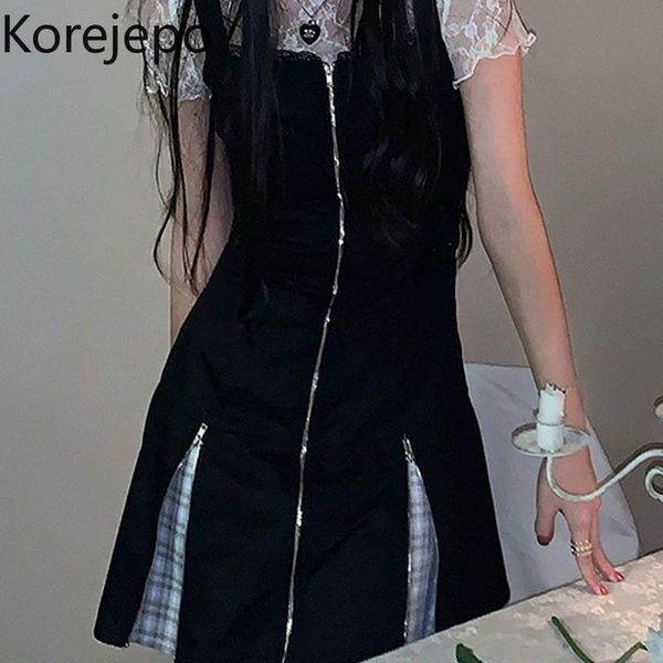 casual dresses korejepo women spaghetti strap dress 2021 summer black plaid stitching suspender retro elastic waist thin a-line short, Black;gray
casual dresses korejepo women spaghetti strap dress 2021 summer black plaid stitching suspender retro elastic waist thin a-line short, Black;gray