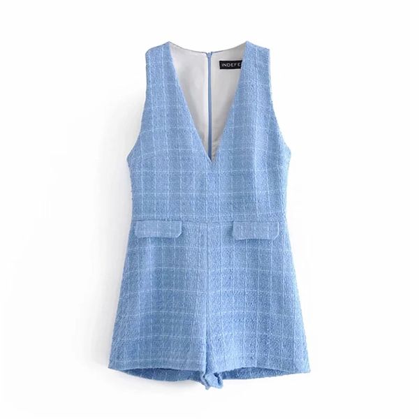 women blue tweed texture shorts jumpsuit with zipper sleeveless fashion overall romper playsuits spring autumn 210531, Black;white
women blue tweed texture shorts jumpsuit with zipper sleeveless fashion overall romper playsuits spring autumn 210531, Black;white