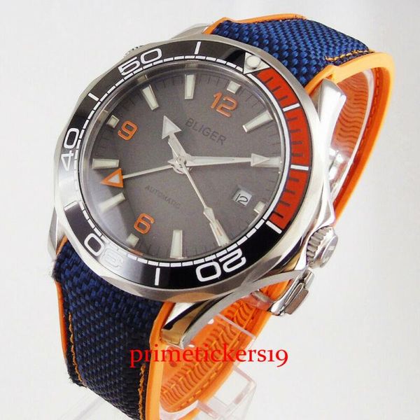 wristwatches bliger grey dial blue orange rubber strap gmt function date indicator mechanical automatic men's watch, Slivery;brown
wristwatches bliger grey dial blue orange rubber strap gmt function date indicator mechanical automatic men's watch, Slivery;brown